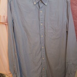 Nautica Men's Blue Pink Striped Dress Shirt Button Up Long Sleeve Medium Classic